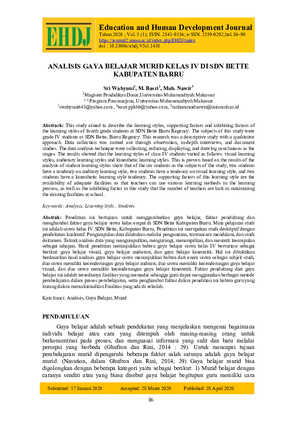 (PDF) ANALYSIS ANALYSIS OF STUDENT LEARNING STYLES IN THE 4th GRADE OF ...