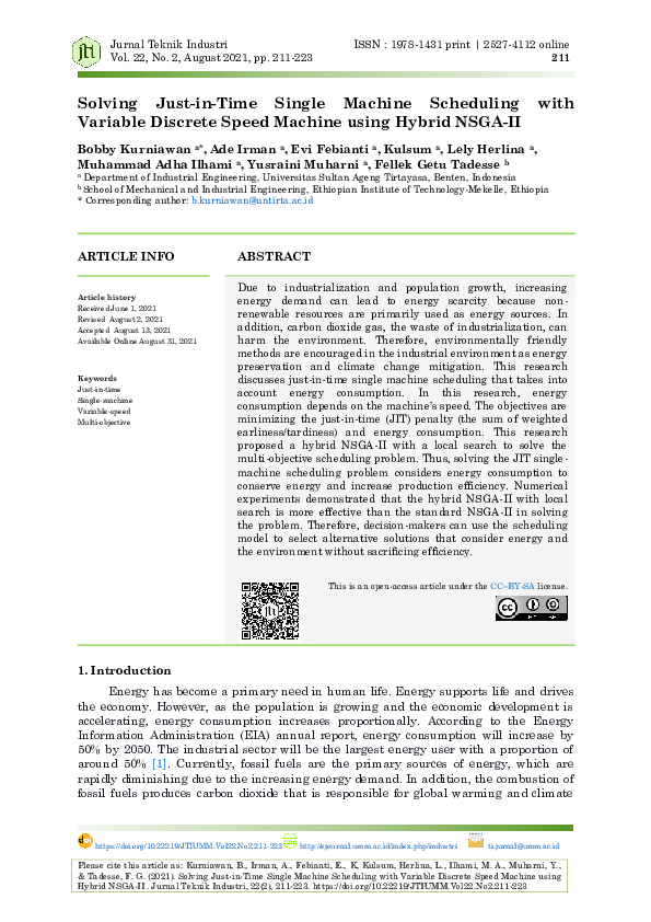 (PDF) Solving Just-in-Time Single Machine Scheduling with Variable ...