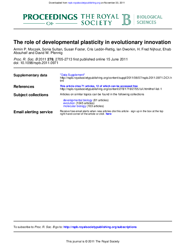 (PDF) The role of developmental plasticity in the evolution of human ...