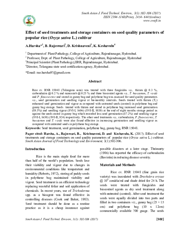 (PDF) Effect of seed treatments and storage containers on seed quality ...