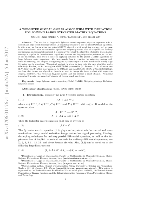 (PDF) A weighted global GMRES algorithm with deflation for solving ...