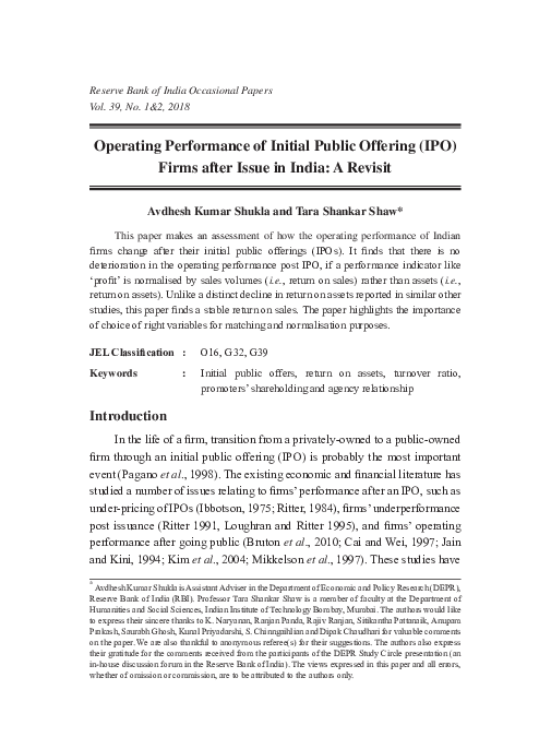 (PDF) Operating Performance of Initial Public Offering Firms after ...