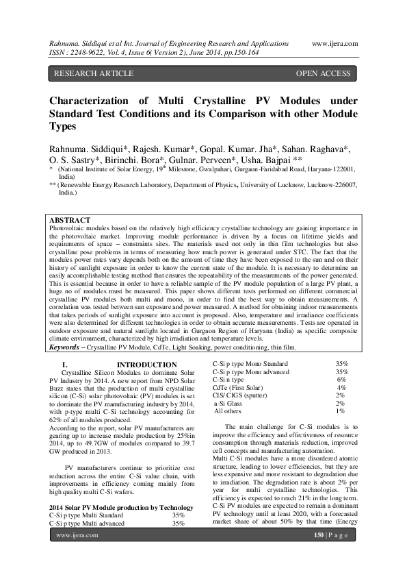 (PDF) Characterization of Multi Crystalline PV Modules under Standard ...