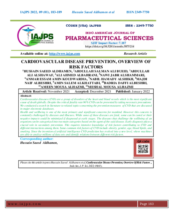 (PDF) CARDIOVASCULAR DISEASE PREVENTION, OVERVIEW OF RISK FACTORS