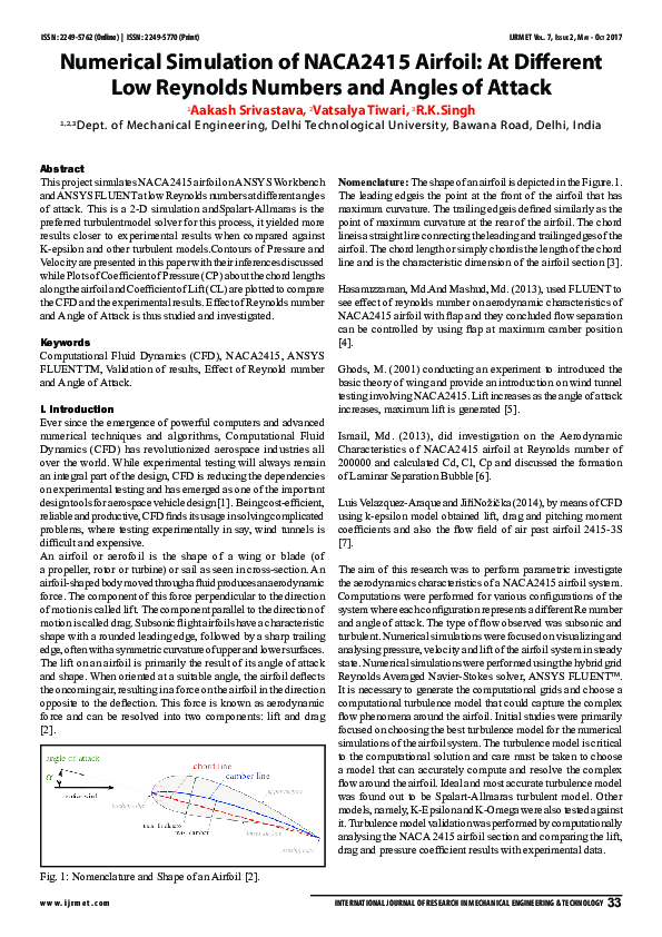 (PDF) Numerical Simulation of NACA2415 Airfoil: At Different Low ...