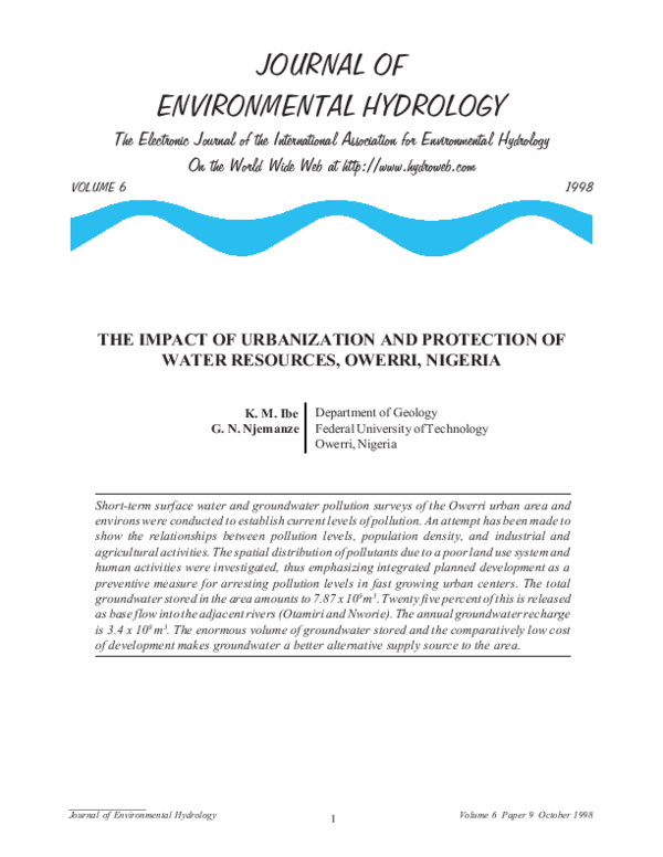 (PDF) The Impact of Urbanization and Protection of Water Resources ...