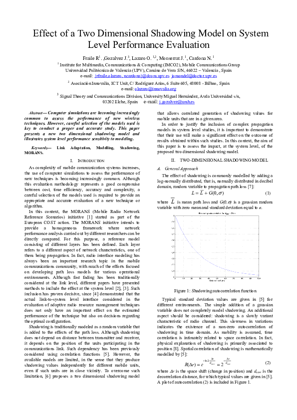 (PDF) Effect of a two dimensional shadowing model on system level ...