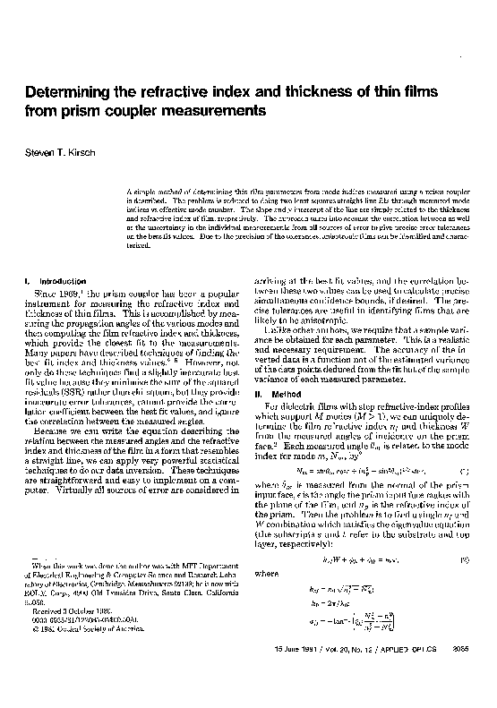 (PDF) Determining the refractive index and thickness of thin films from ...