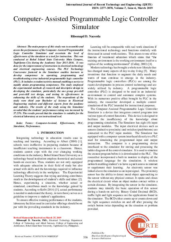 (PDF) Computer- Assisted Programmable Logic Controller Simulator