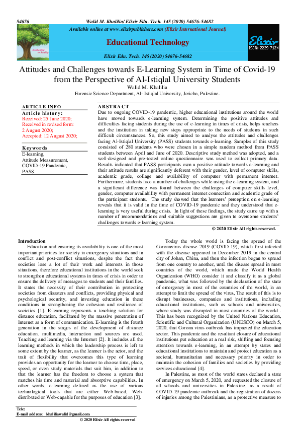 (PDF) Attitudes and Challenges towards E-Learning System in Time of ...