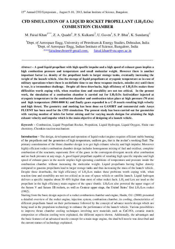 (PDF) CFD SIMULATION OF A LIQUID ROCKET PROPELLANT (LH 2 /LOx ...