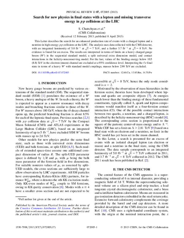 (PDF) Search for new physics in final states with a lepton and missing ...