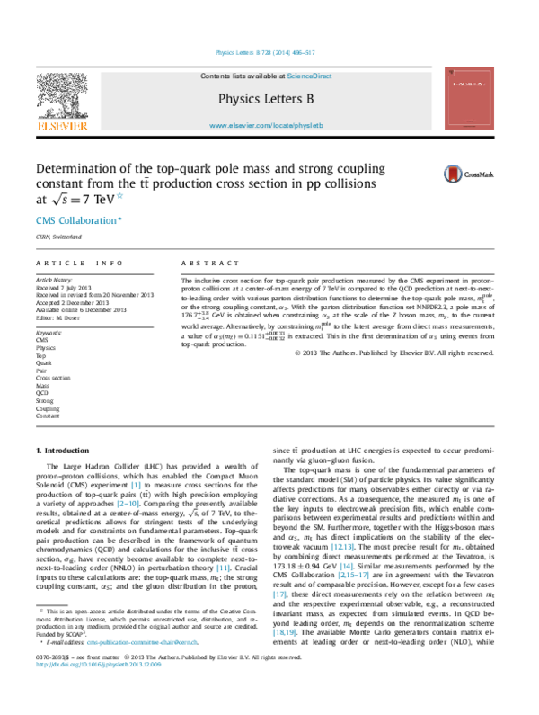 (PDF) Determination of the top-quark pole mass and strong coupling ...