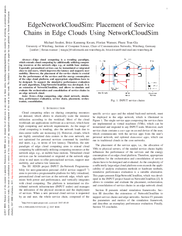 (PDF) Edgenetworkcloudsim: Placement of service chains in edge clouds ...