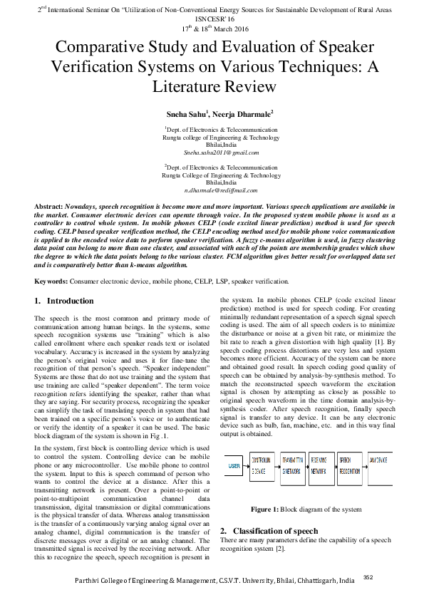 (PDF) Comparative Study and Evaluation of Speaker Verification Systems ...