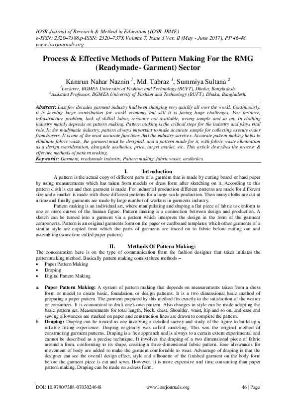 (PDF) Process & Effective Methods of Pattern Making For the RMG ...