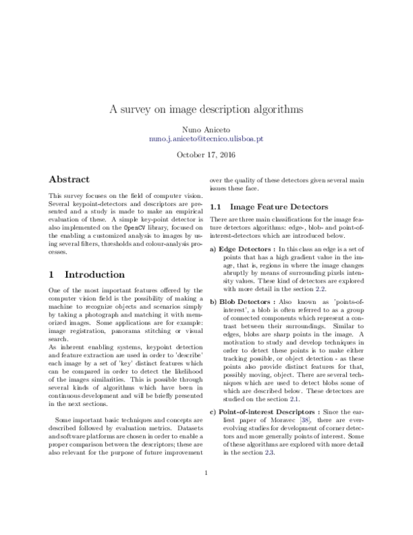 (PDF) A survey on image description algorithms