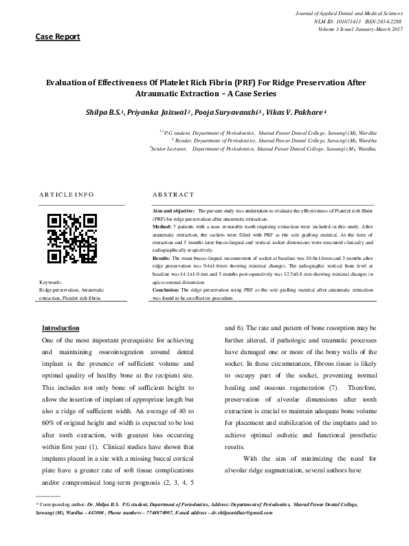 (PDF) Evaluation of effectiveness of platelet-rich fibrin for ridge ...