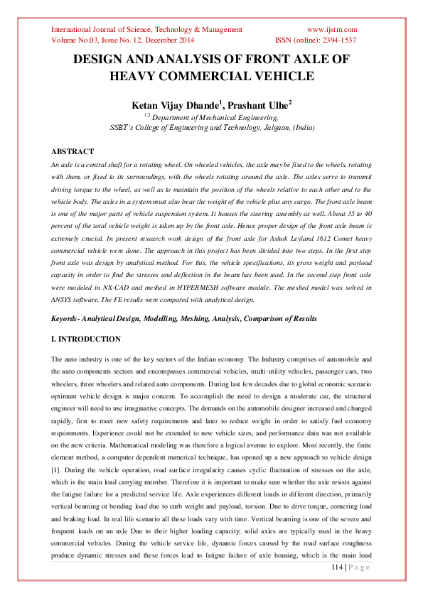 (PDF) Design and Analysis of Front Axle of Heavy Commercial Vehicle