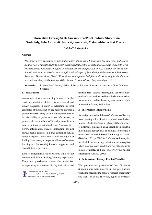 (PDF) Information Literacy Skills Assessment of Post Graduate Students ...