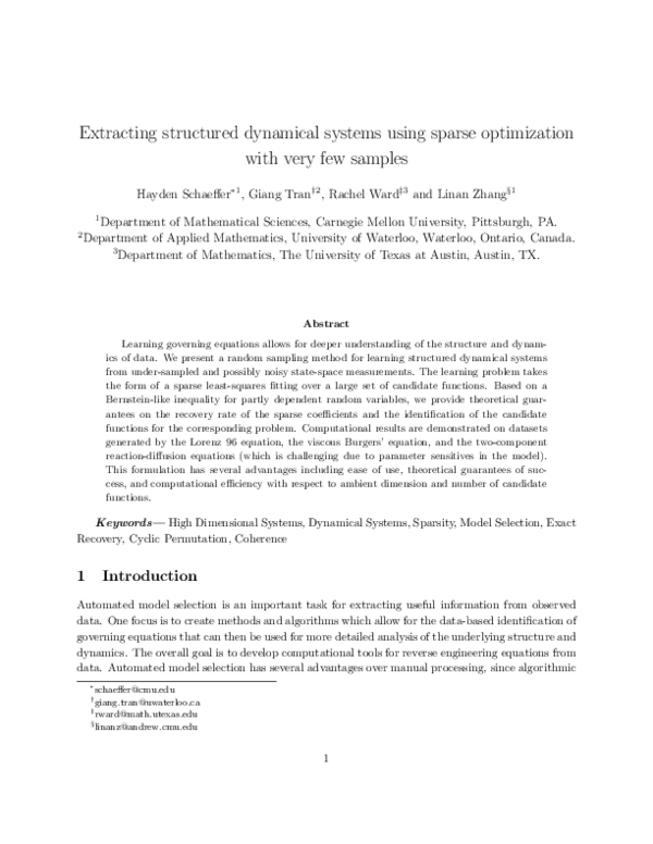 (PDF) Extracting Structured Dynamical Systems Using Sparse Optimization ...