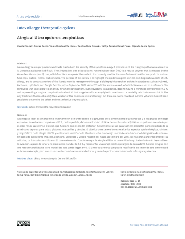 (PDF) Alergia al látex: opciones terapéuticas | Carolina Meza Arrayales ...