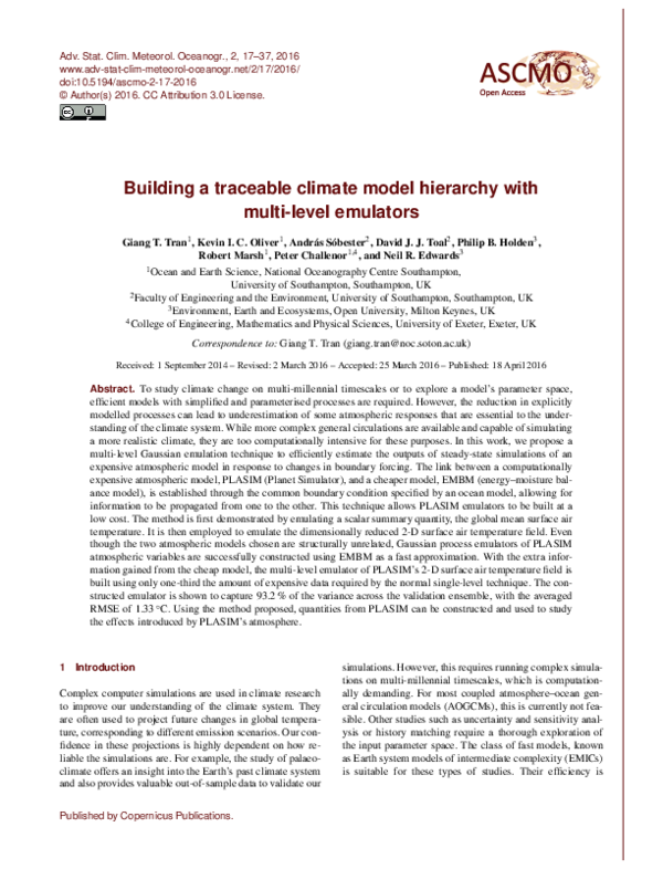 (PDF) Building a traceable climate model hierarchy with multi-level ...