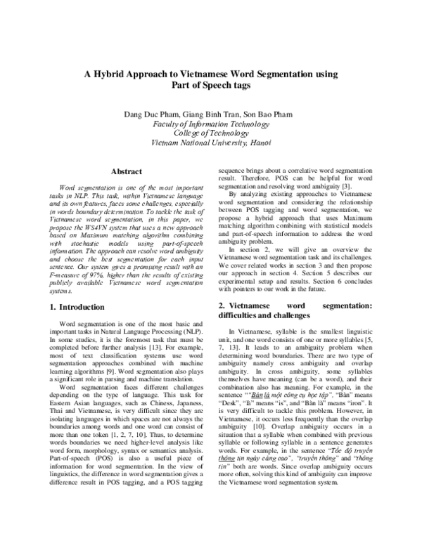 (PDF) A Hybrid Approach to Vietnamese Word Segmentation Using Part of ...