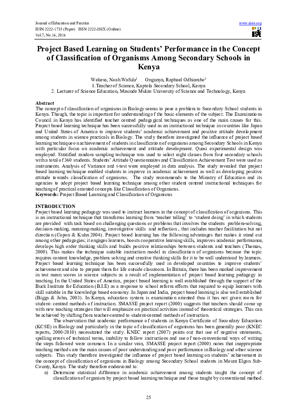 (PDF) Project Based Learning on Students’ Performance in the Concept of ...