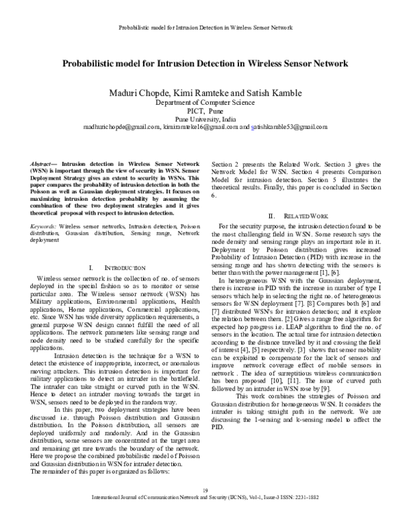 (PDF) Probabilistic model for Intrusion Detection in Wireless Sensor ...