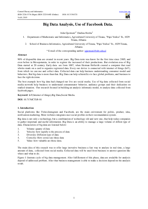 (PDF) Big Data Analysis, Use of Facebook Data