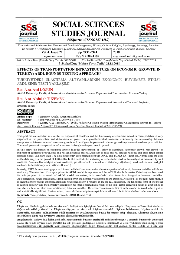 (PDF) Effects of Transportation Infrastructure on Economic Growth in ...