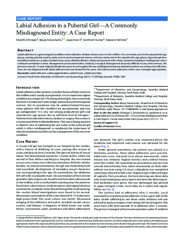 (PDF) Labial Adhesion in a Pubertal Girl—A Commonly Misdiagnosed Entity ...