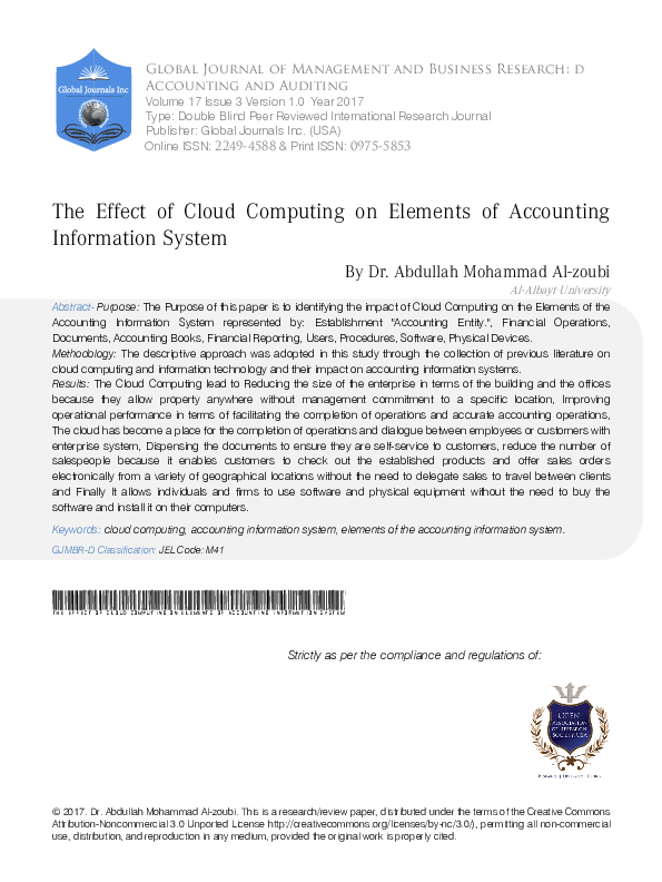 (PDF) The Effect of Cloud Computing on Elements of Accounting ...