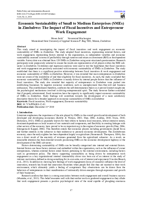 (PDF) Economic Sustainability of Small to Medium Enterprises (SMEs) in ...