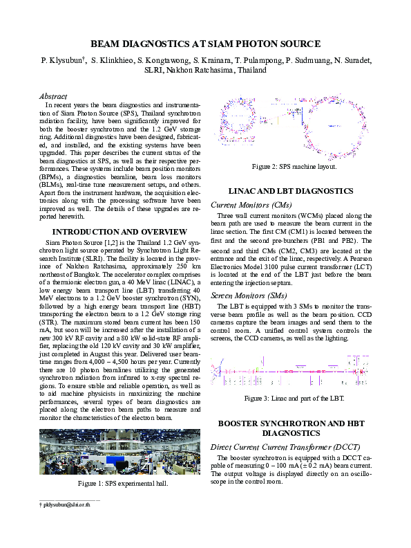 (PDF) Beam Diagnostics at Siam Photon Source
