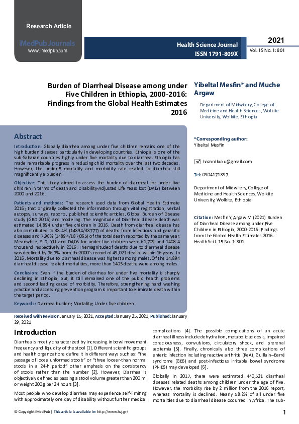 (PDF) Burden of Diarrheal Disease among under Five Children in Ethiopia ...