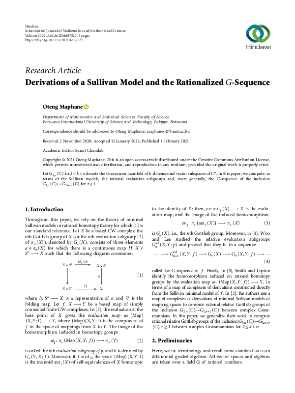 (PDF) Derivations of a Sullivan Model and the Rationalized G -Sequence