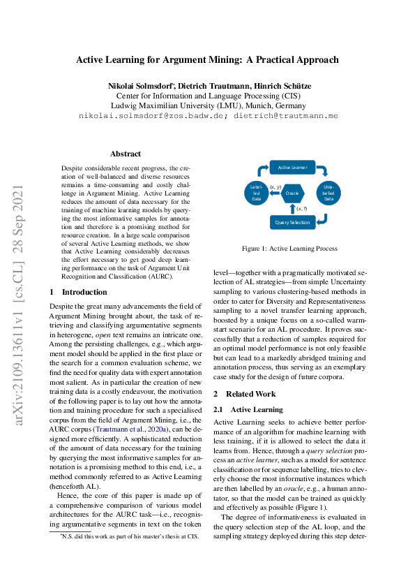(PDF) Active Learning for Argument Mining: A Practical Approach