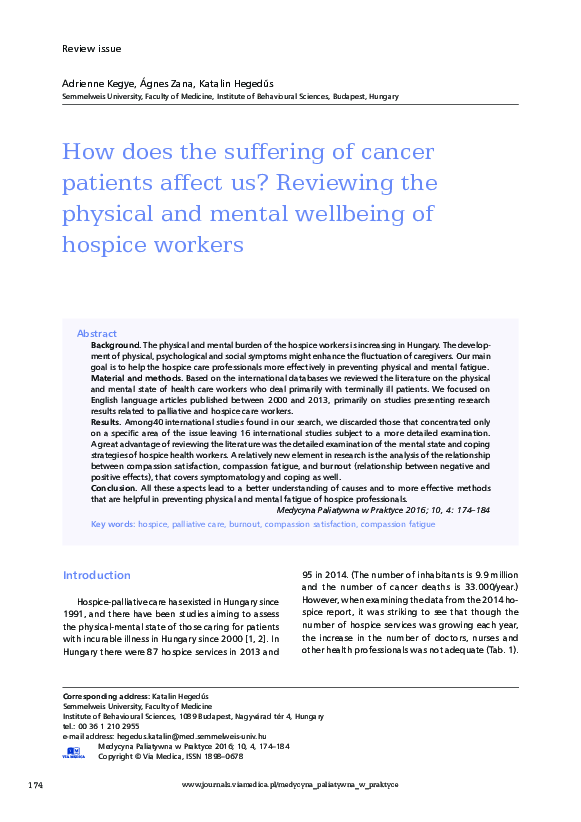 (PDF) How does the suffering of cancer patients affect us? Reviewing ...