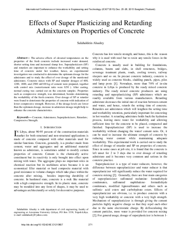 (PDF) Effects of Super Plasticizing and Retarding Admixtures on ...