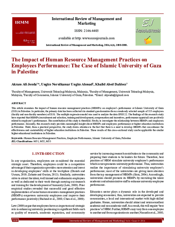 (PDF) The Impact of Human Resource Management Practices on Employees ...