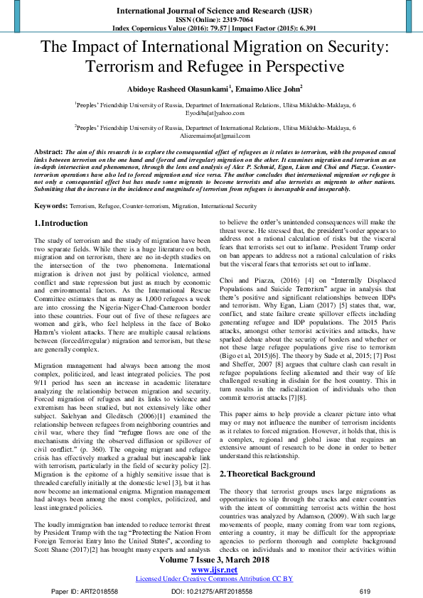(PDF) The Impact of International Migration on Security: Terrorism and ...