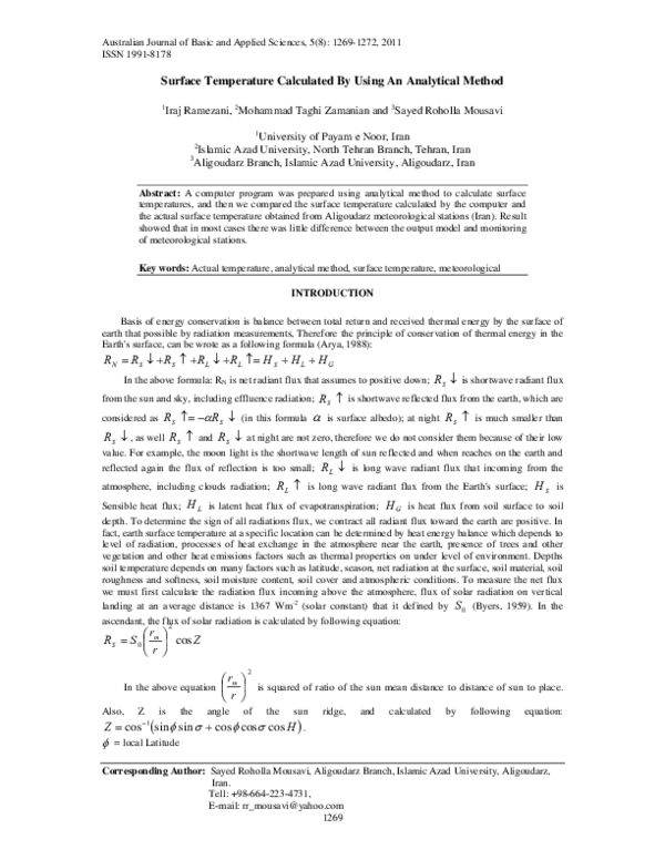(PDF) Surface Temperature Calculated By Using An Analytical Method