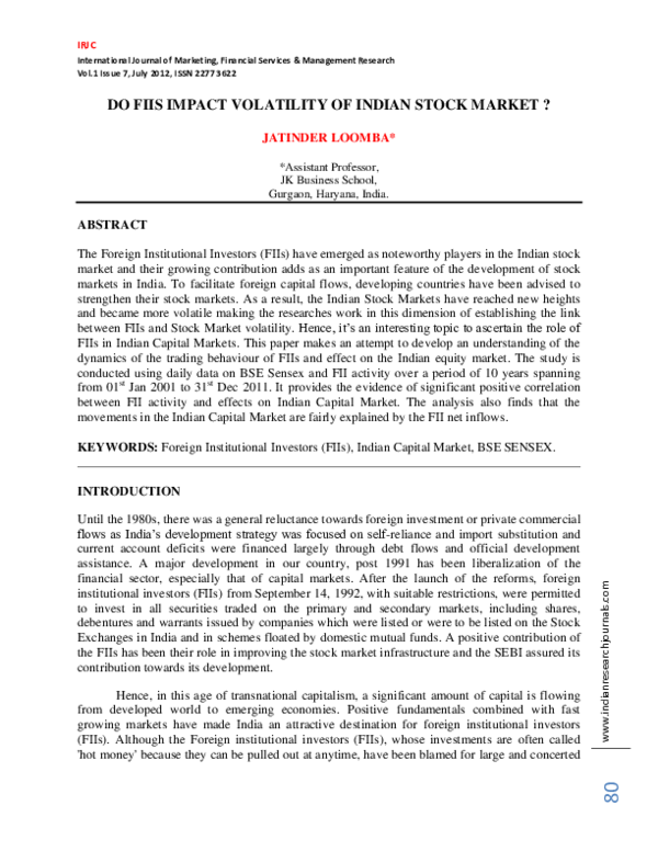 (PDF) Do Fiis Impact Volatility of Indian Stock Market