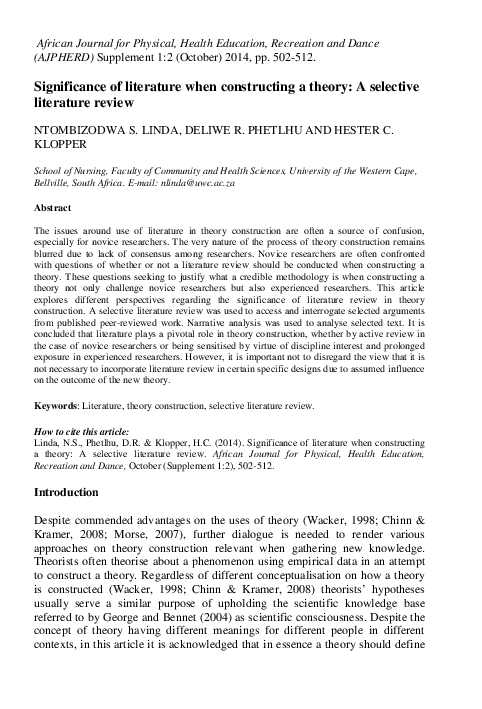 PDF) Significance of literature when constructing a theory: a 