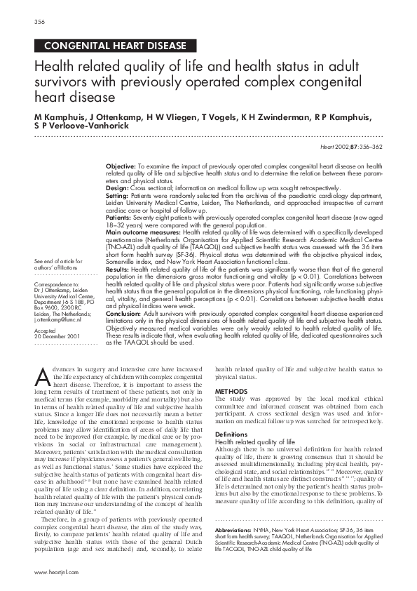 (PDF) Health related quality of life and health status in adult ...