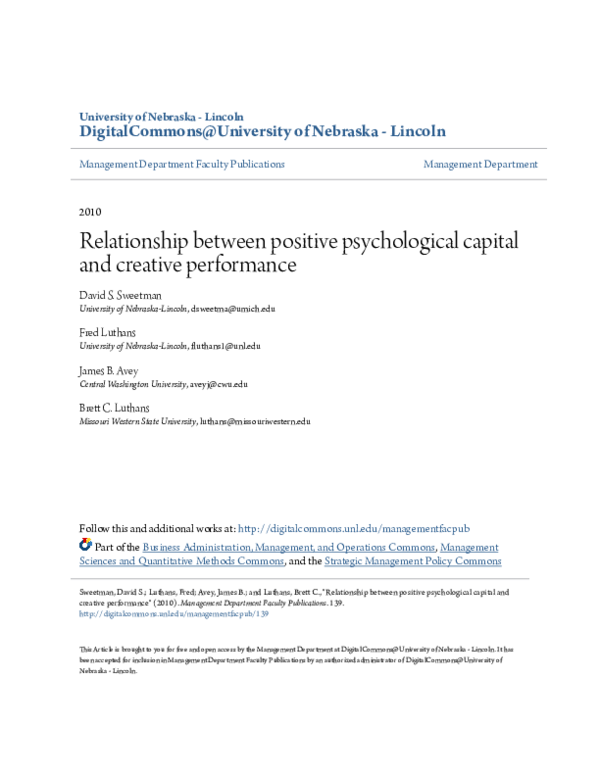(PDF) Relationship between positive psychological capital and creative ...