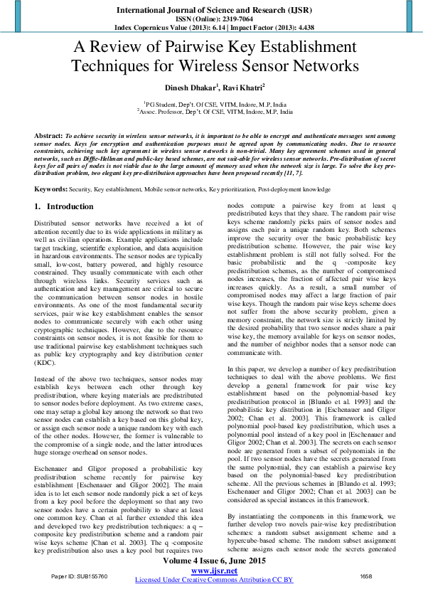 (PDF) A Review of Pairwise Key Establishment Techniques for Wireless ...