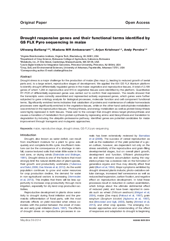 (PDF) Drought responsive genes and their functional terms identified by ...